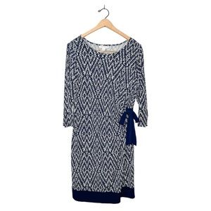 Motherhood Maternity Navy Blue Print Tie Front Business Casual Mini Dress‎ Large